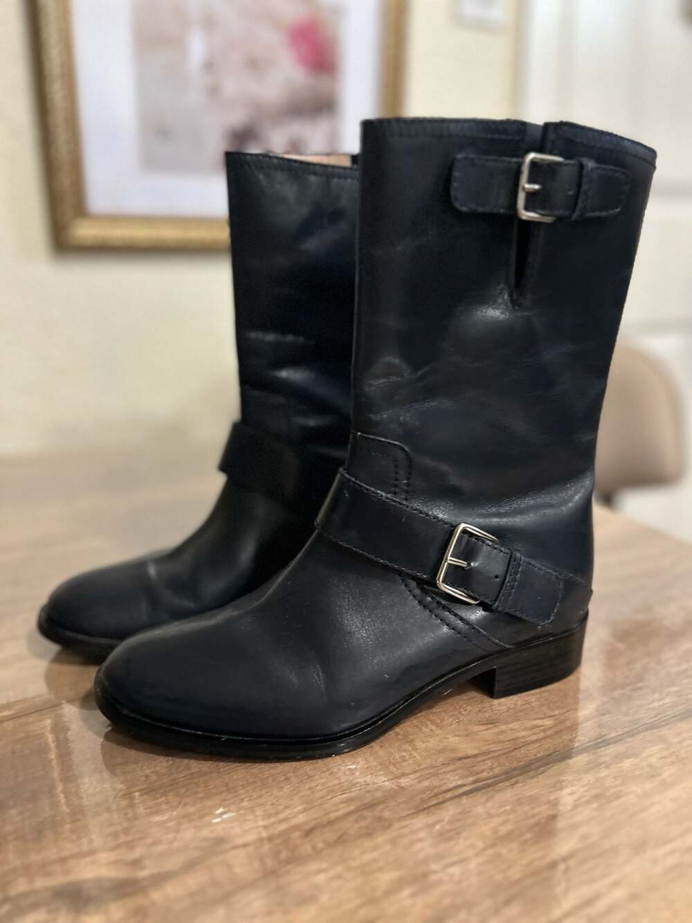 Vero Cuoio Italian Leather Mid-Calf Motorcycle Boots